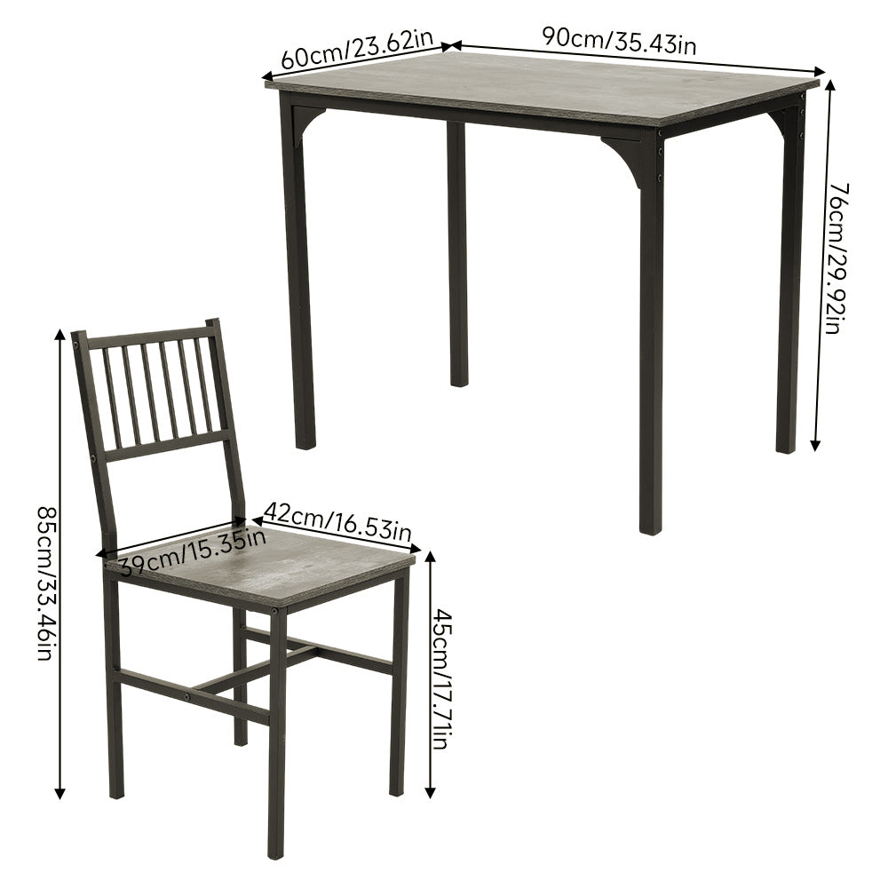 Retro Dining Table Set With 2 Chairs | Grey
