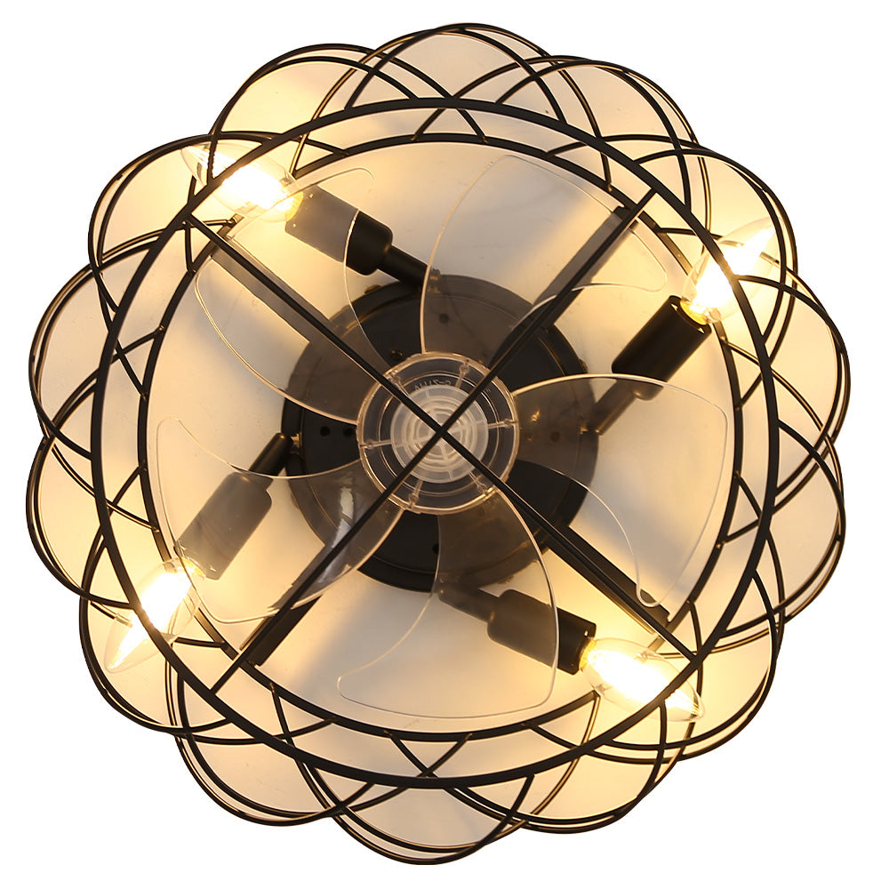 17 Inch Black Flush Mount Cage Ceiling Fan Light With Remote Control Compact Industrial Fan