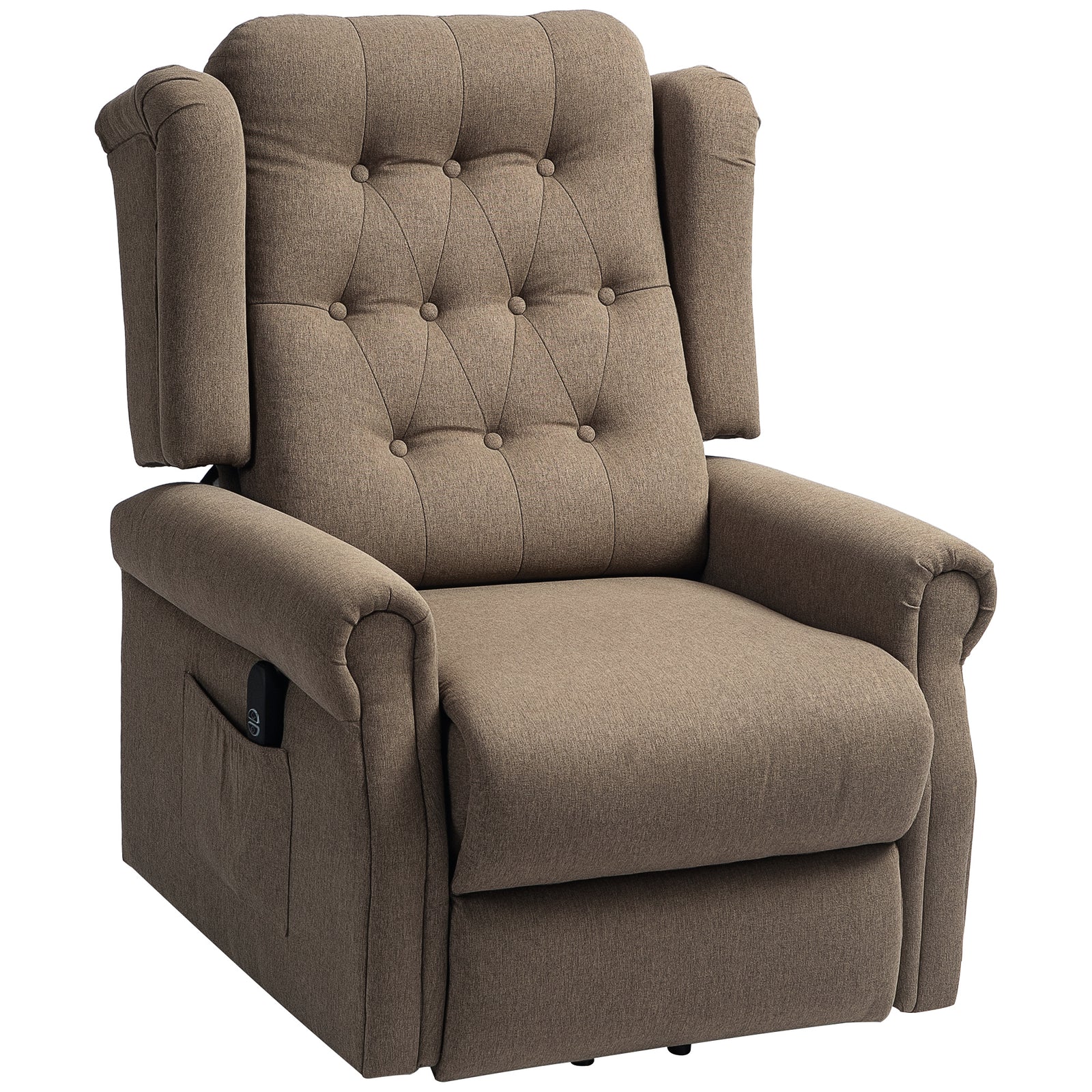 Power Lift Recliner Armchair With Wingback, Button Tufted | One Size | Brown