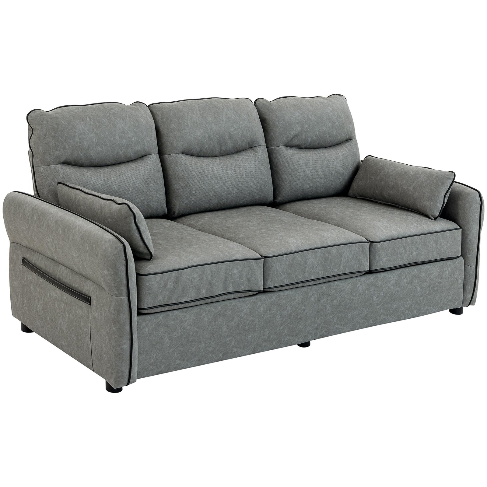 Modern Seater Sofa With Thick Cushion Side Pockets | L | Grey