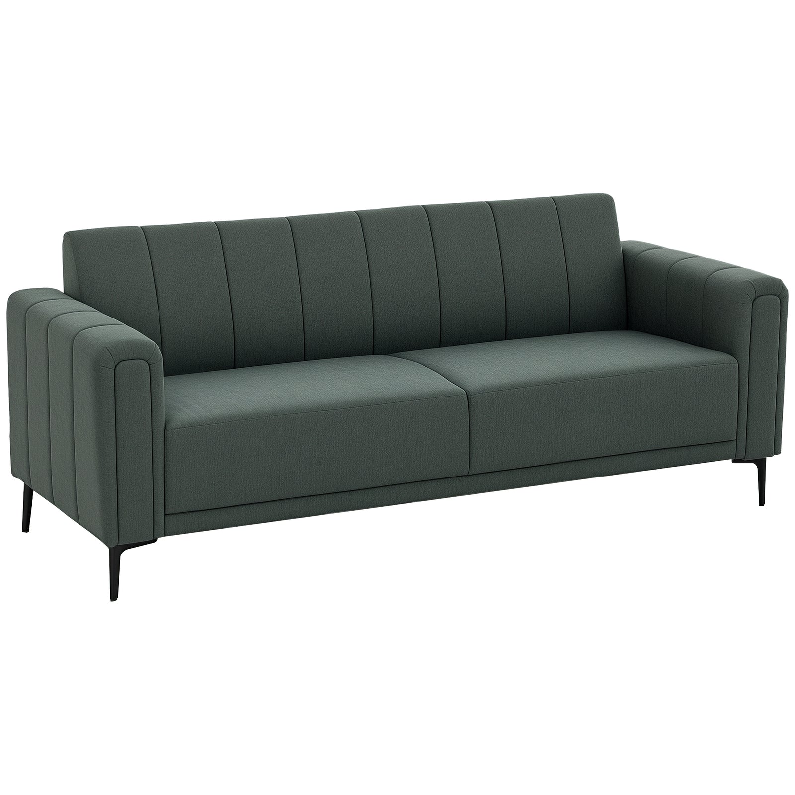 3 Seater Sofa, Modern Fabric Couch With Channel Tufted | Grey