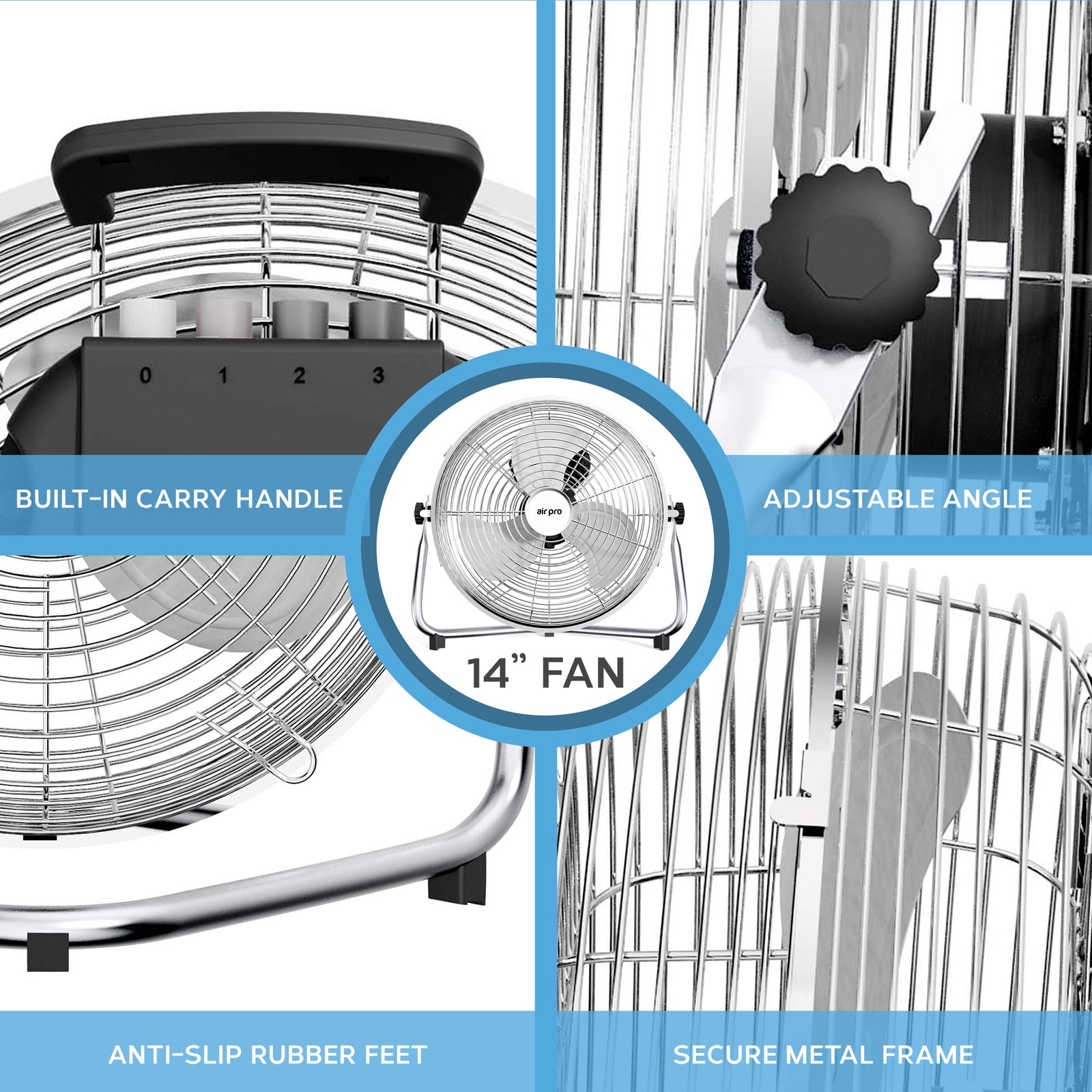 Air Pro 14/16/20" Circular Floor Fan - Powerful Air Cooling Fan With 3 Speed Settings