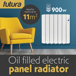 Electric Panel Heater Oil Filled Radiator Day Timer Wall Mounted Low Energy Retention Digital Thermostat Convector | 900w | White