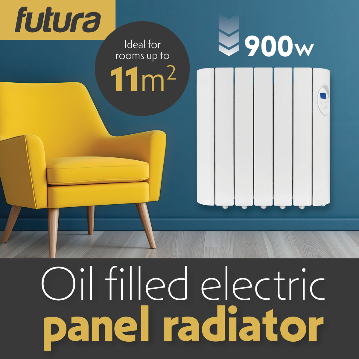 Electric Panel Heater Oil Filled Radiator Day Timer Wall Mounted Low Energy Retention Digital Thermostat Convector | 900w | White