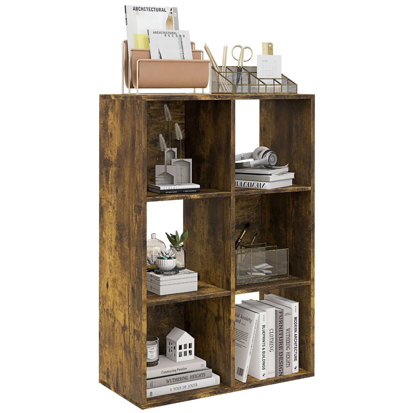 Storage Cabinet Bookcase 6 Cube For Home Office | One Size | Brown
