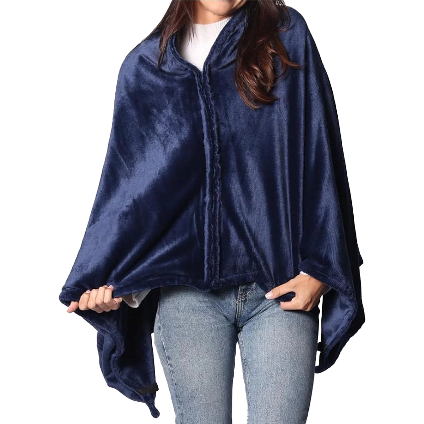 2-in-1 Heated Shawl & Blanket with Rechargeable Battery Pack | Navy Blue