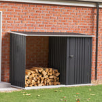 2.5m W Steel Outdoor Garden Storage Shed With Log Stacking Rack | Charcoal Black