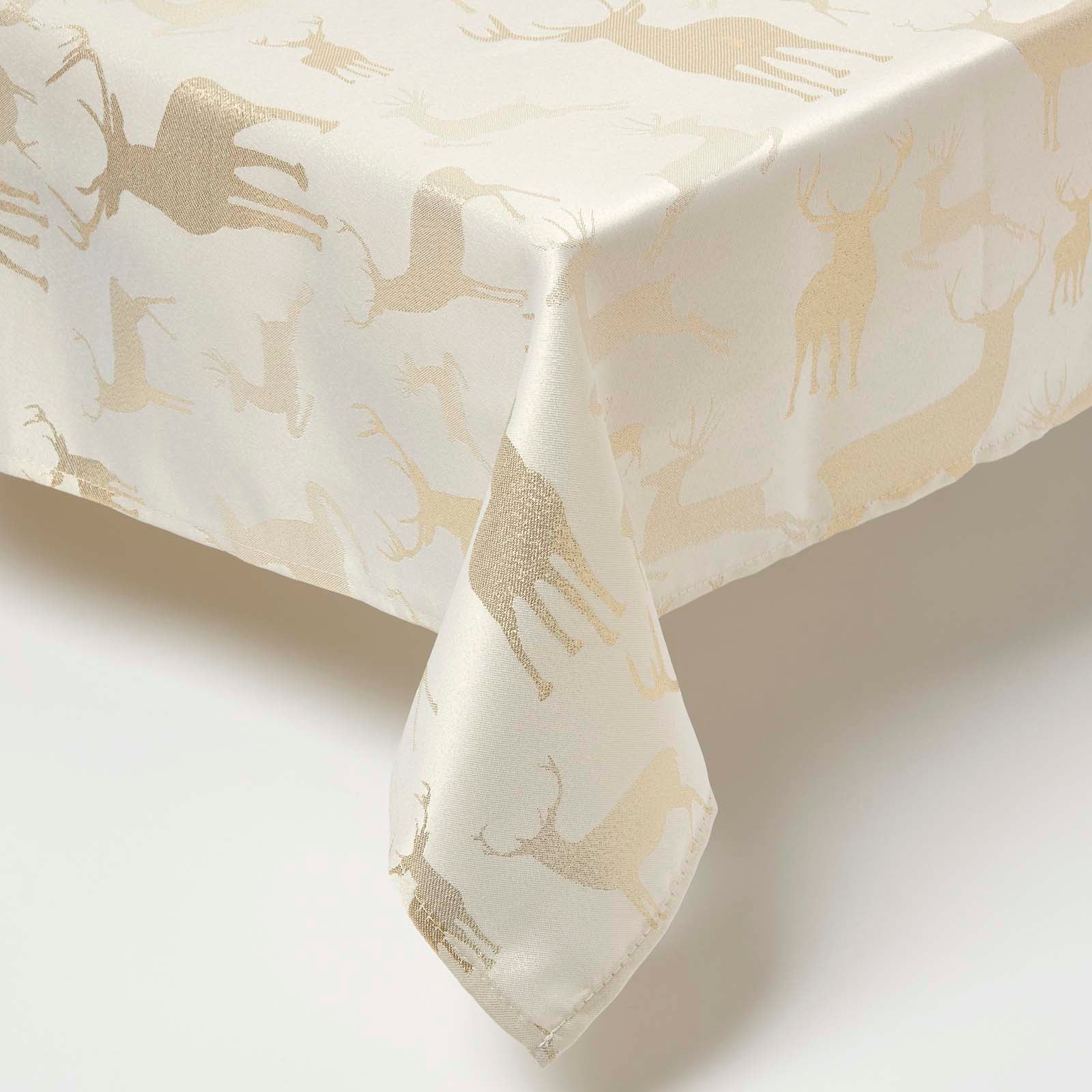 Sparkling Stag Pattern Christmas Table Cloth | 132 x 274cm | Gold