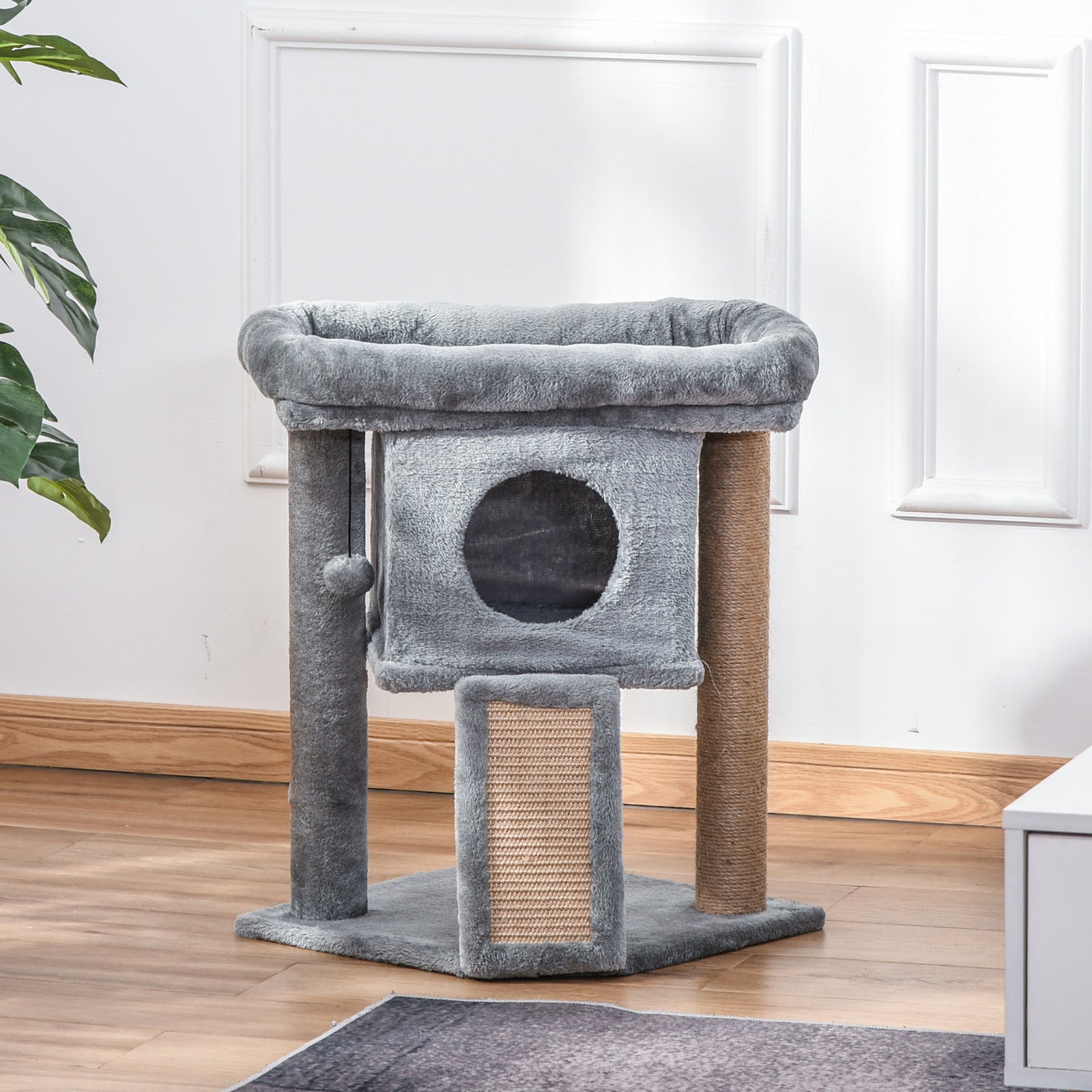 Cat Tree Activity Centre W/ Scratching Pad, Toy Ball, Cat House | Gray