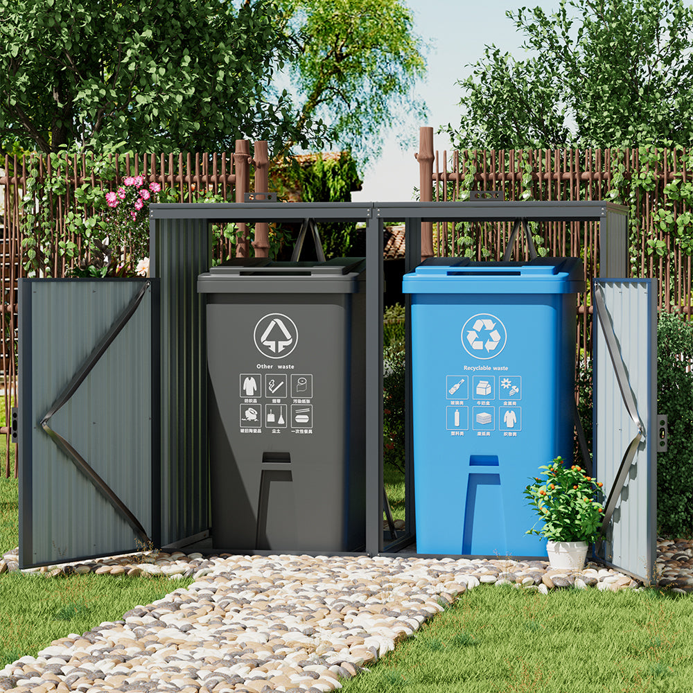 Outdoor 2/3-bin Metal Storage Shed, Galvanised Steel Bin Store For Garden Waste & Recycling | Small