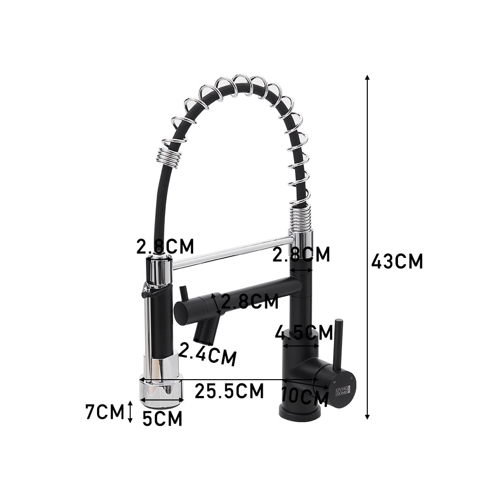 Stainless Steel Kitchen Faucet With Pull Down Spring Spout And Pot Filler | Chrome & Black