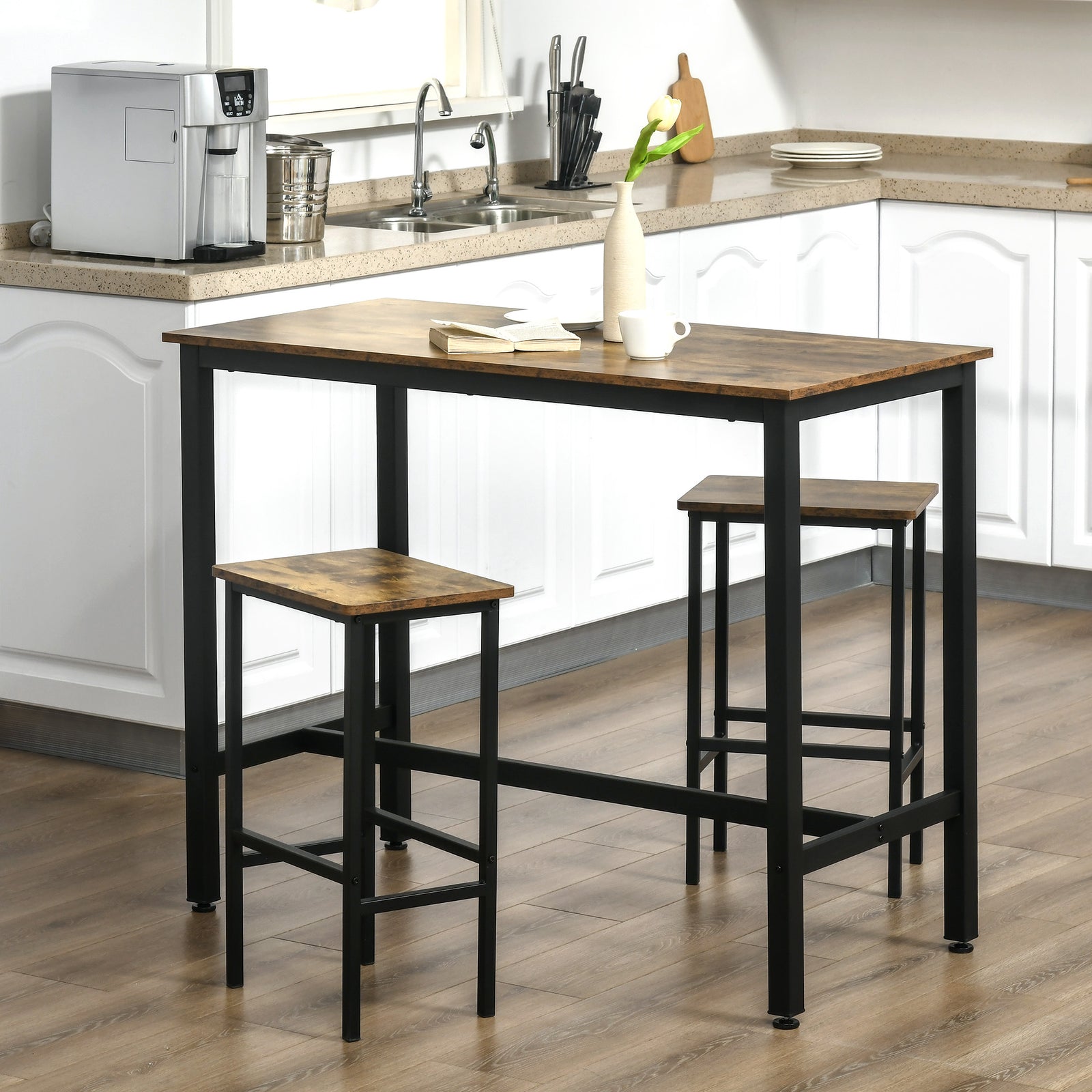 Industrial Bar Table Set, 3pc With 2 Stools