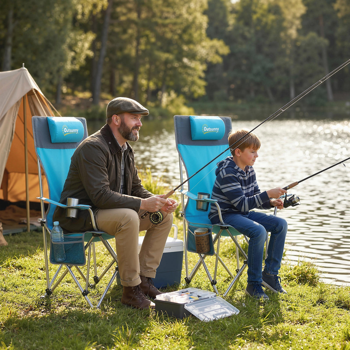 Set Of 2 Reclining Camping Chairs | Blue & Grey