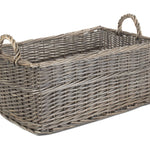 Wicker Shallow Antique Wash Storage Basket | Large | Brown