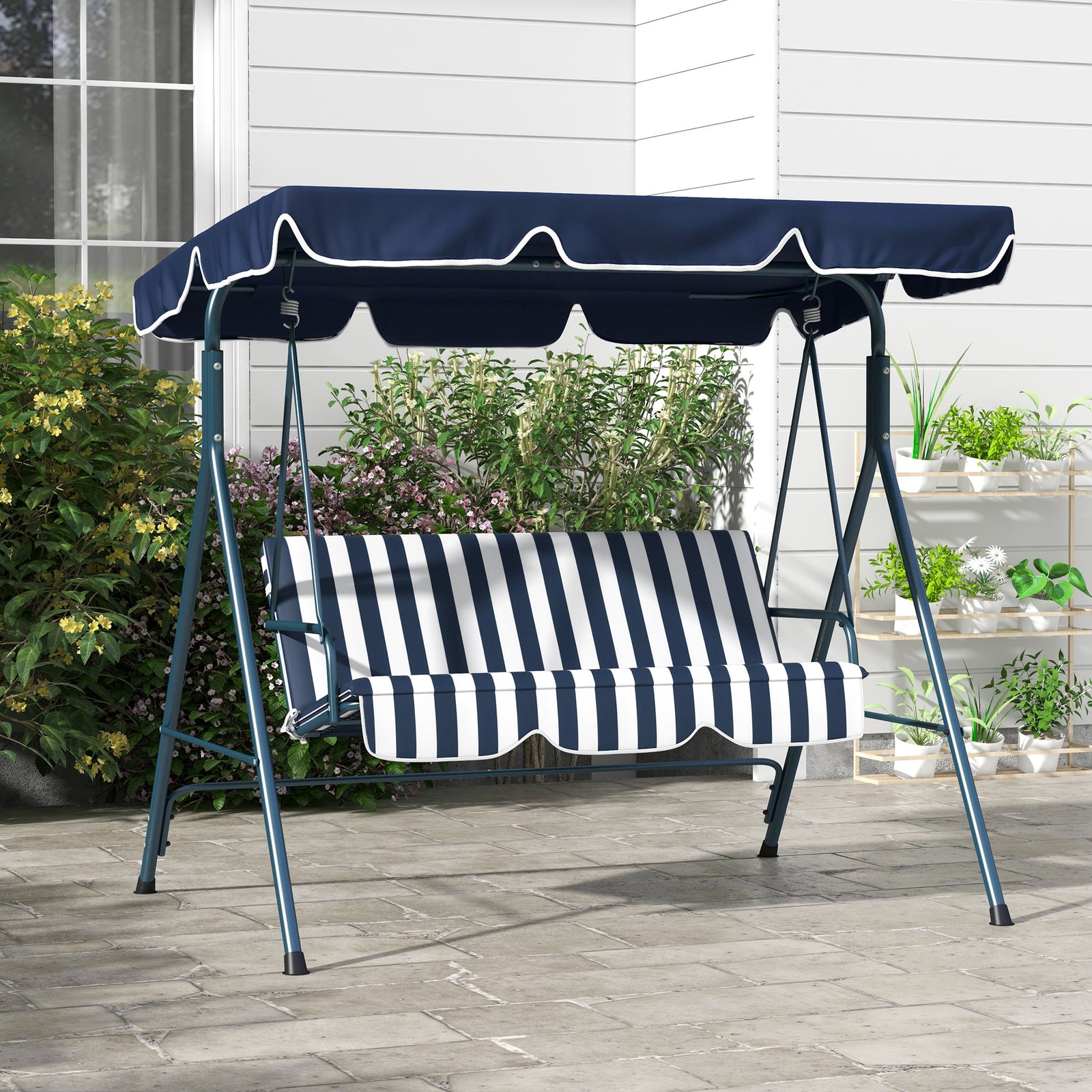 3-seat Swing Chair Garden Swing Seat W/ Adjustable Canopy | Blue