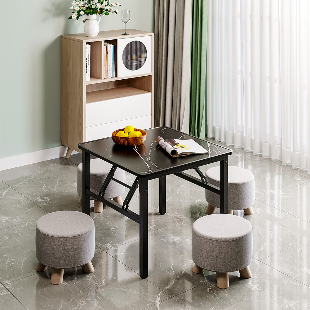 60*60*50cm Square Folding Coffee Table With Marble Effect Top | 60cm x 60cm | Black