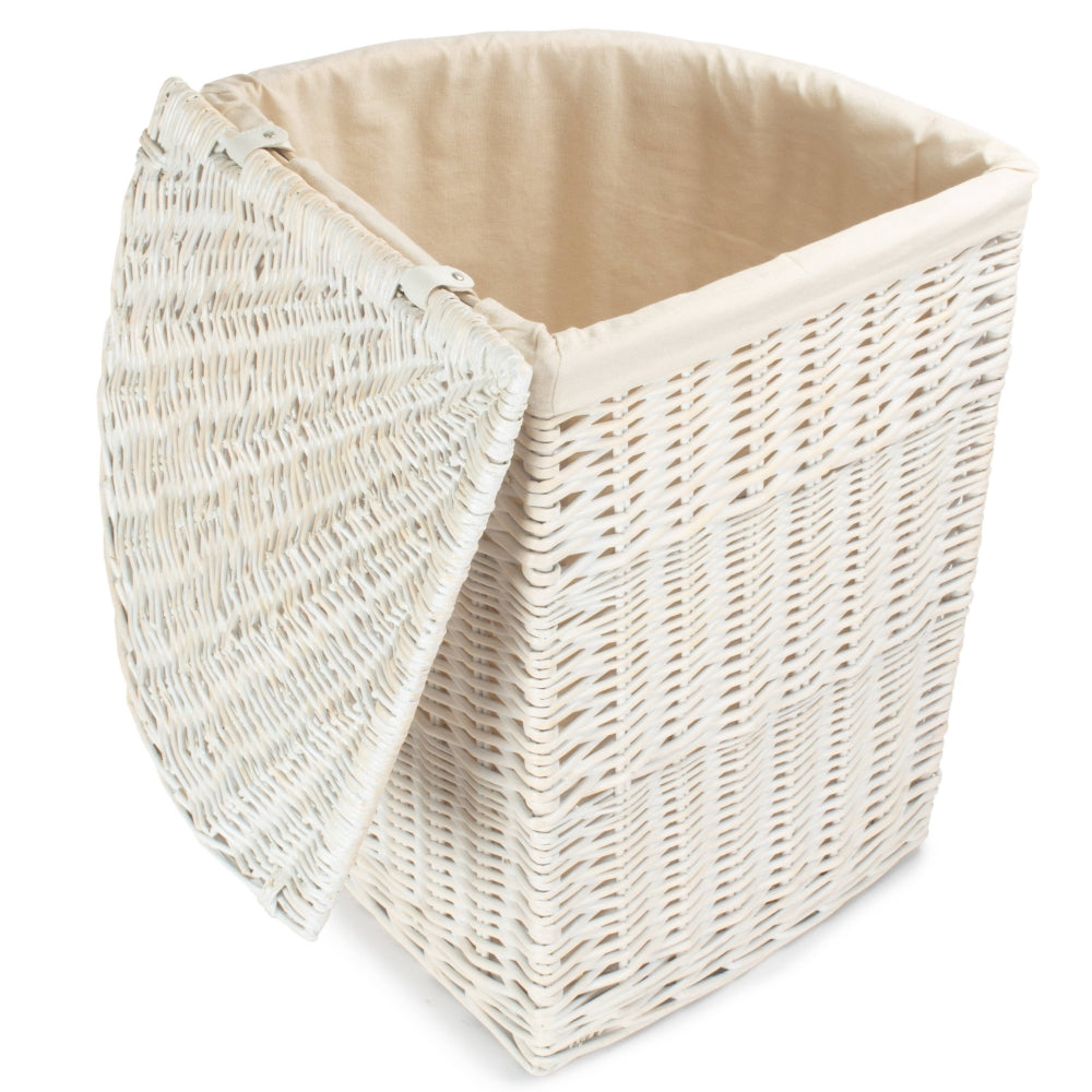 White Oatmeal Cotton Lined Corner White Wash Laundry Baskets | Small | White