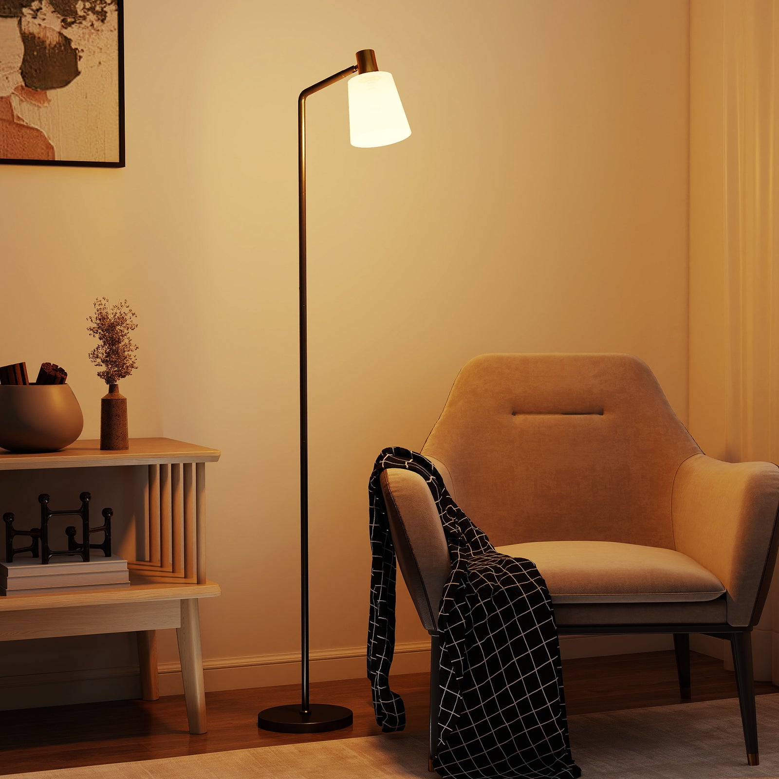 HOMCOM Standing Lamp With Rotatable Head, Modern Floor Lamp, Black