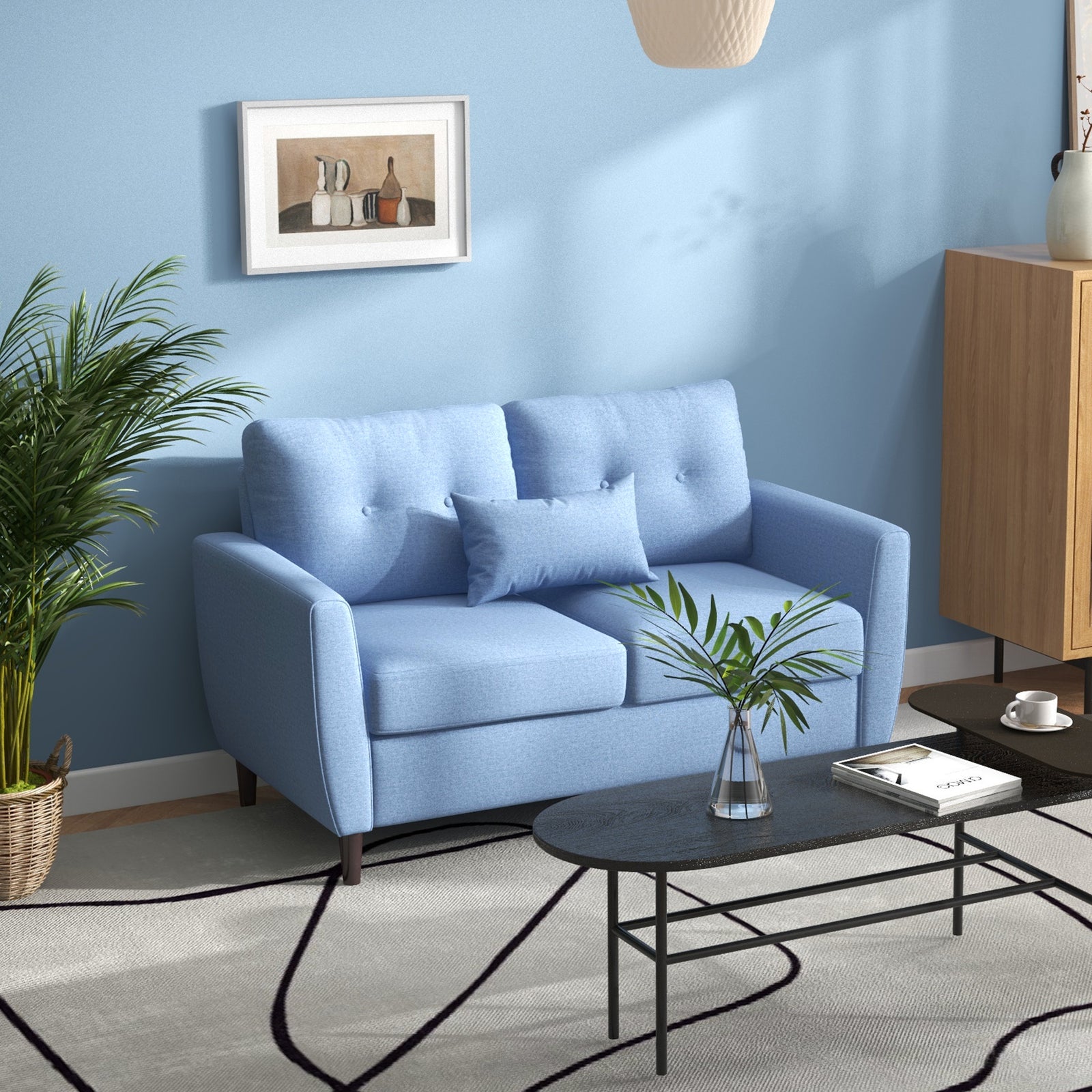 Modern Chic Loveseat With Armrest Spring Padding Home Office | One Size | Blue