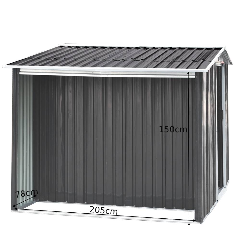 8x6ft Heavy Duty Garden Metal Shed With Extra 78cm Outdoor Weatherproof Firewood & Tool Storage Rack