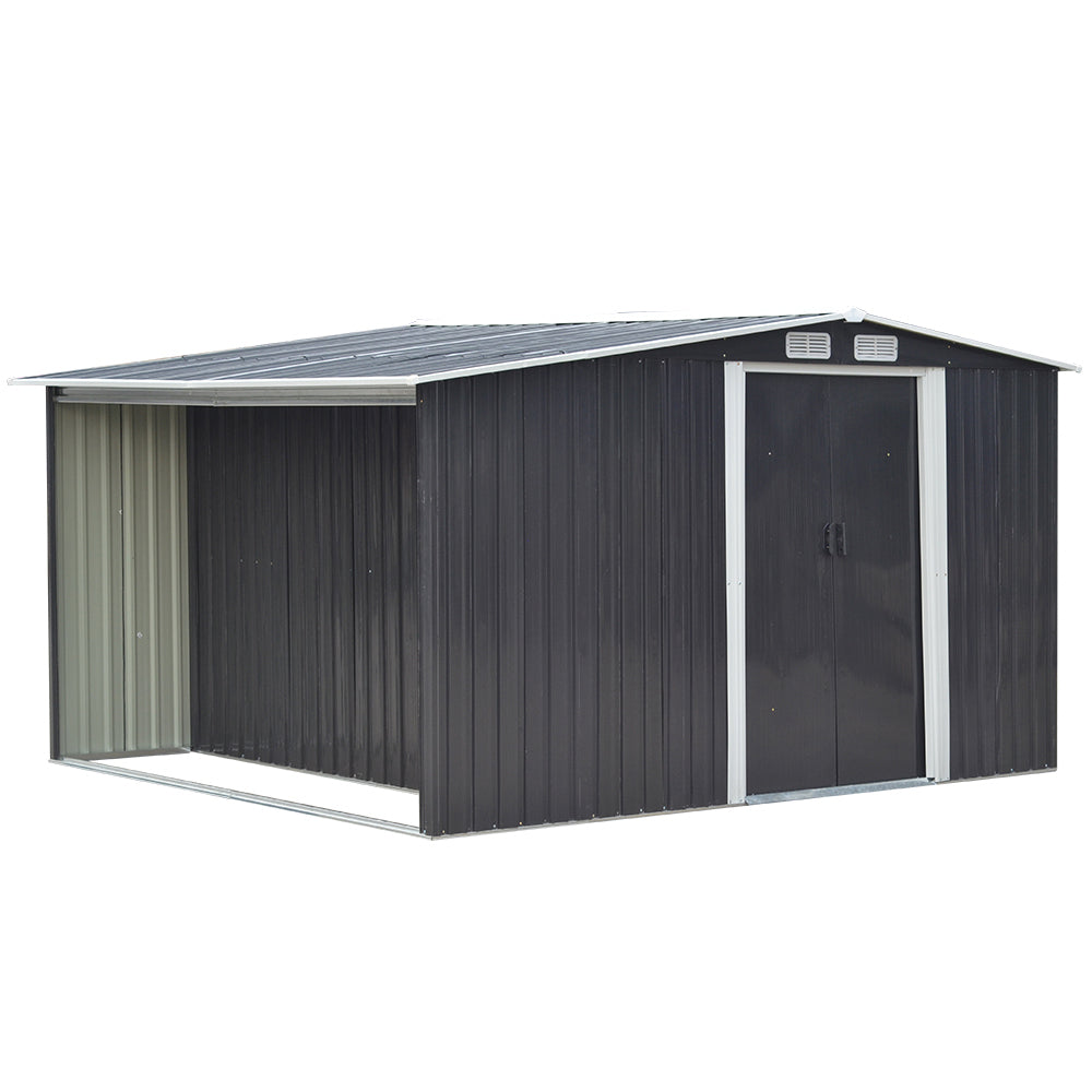10.8 X 8.5ft Outdoor Garden Metal Storage Shed With Log Rack Weather-resistant Tool Firewood Storage