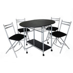 Stowaway Dining Set 4 Folding Chairs Black And Silver Compact Design