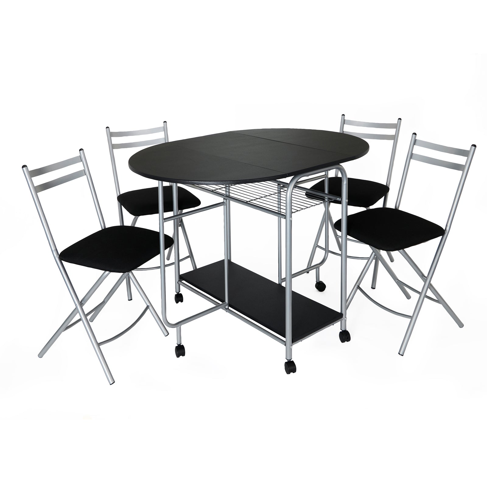 Stowaway Dining Set 4 Folding Chairs Black And Silver Compact Design