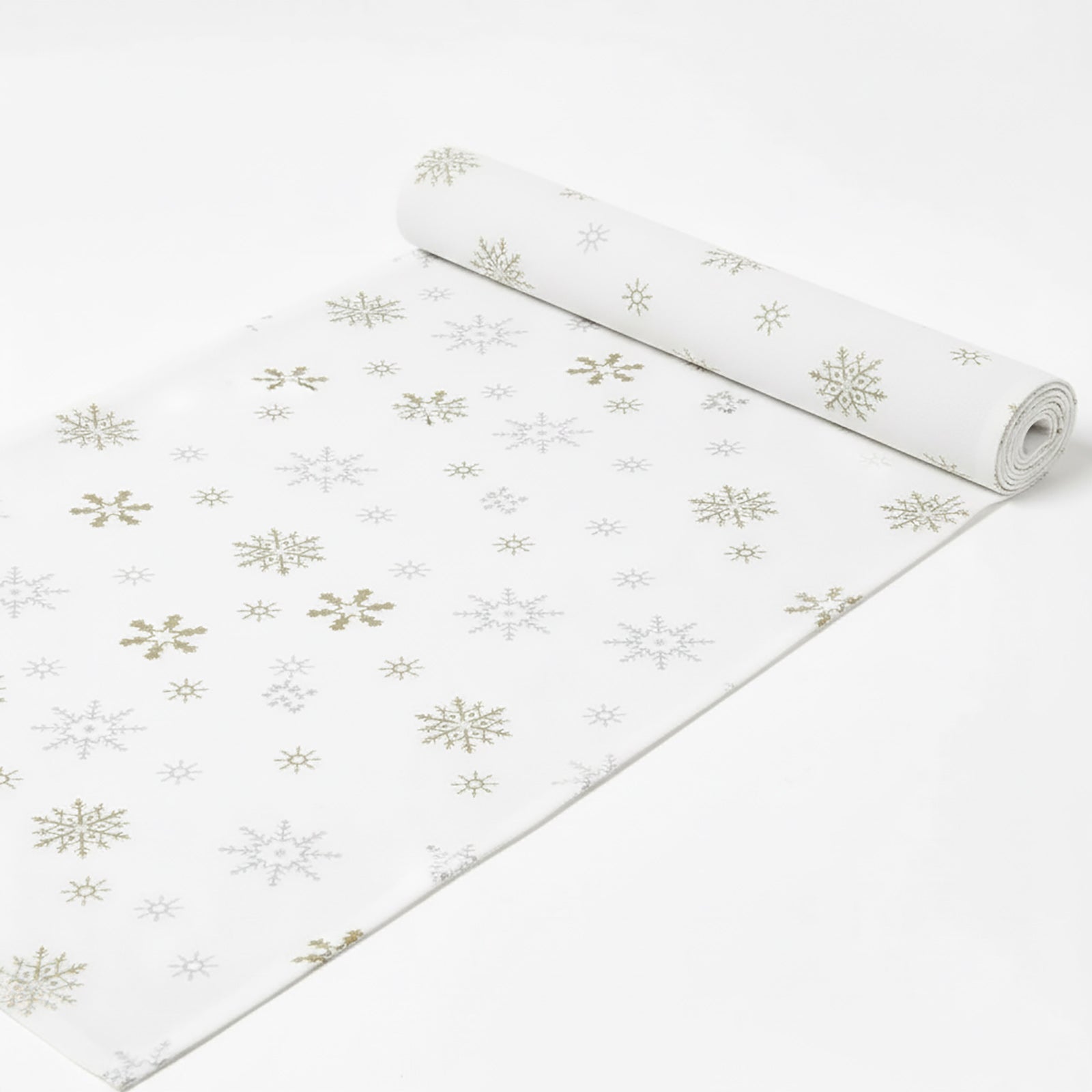 Cotton Christmas Gold Snowflake Table Runner