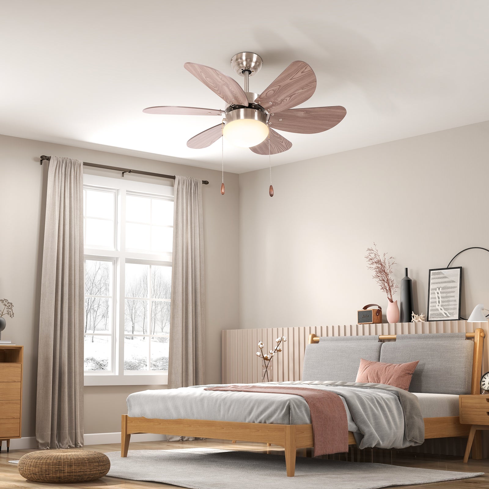 Mounting Reversible Ceiling Fan With Light Pull-chain Switch | One Size | Brown