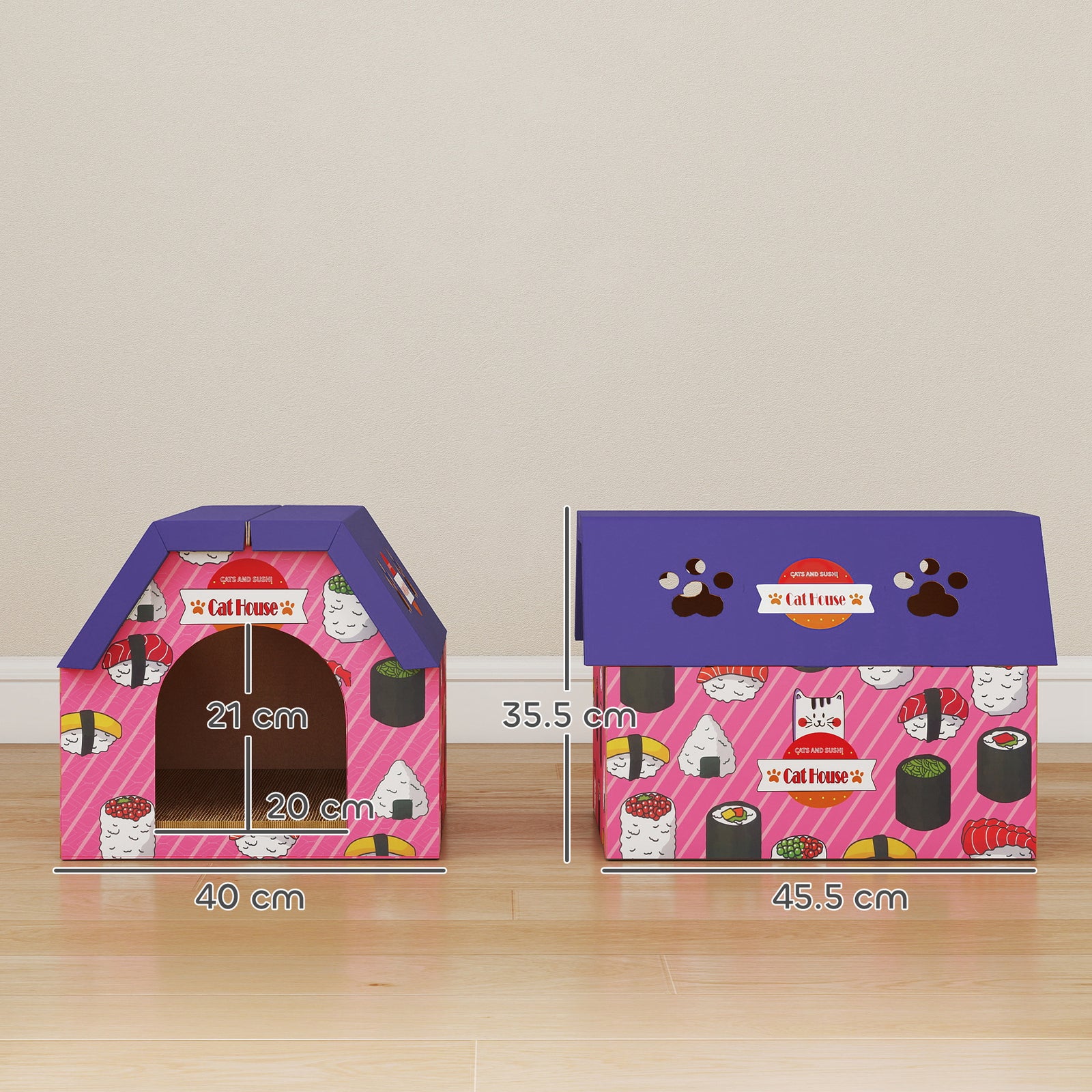 2-in-1 Cat Scratching Board House With 4 Paw-shaped Vents, Pink