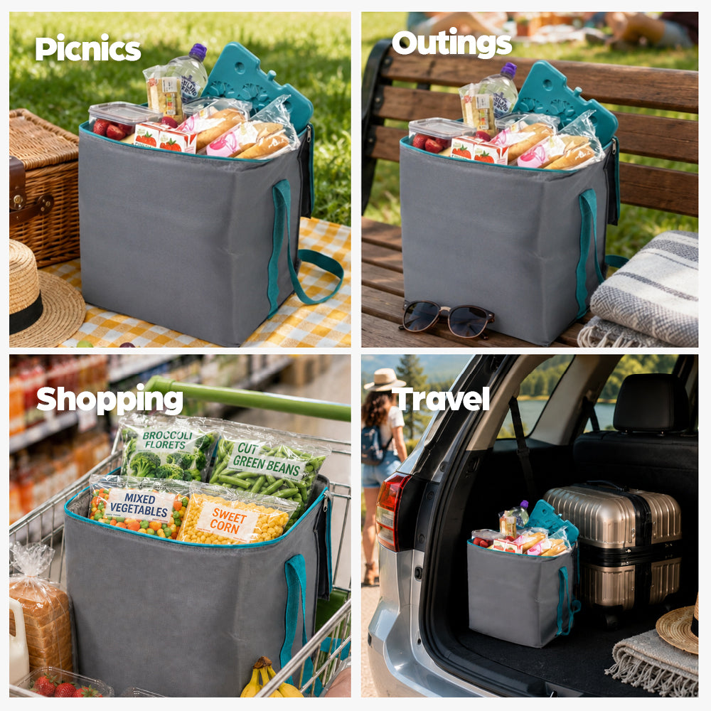 Livivo Large Thermal Cooler Bag 28l Picnic Beach Travel Grey