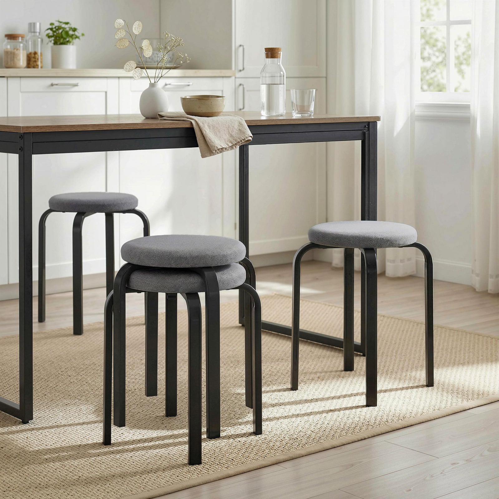 Stackable Stools Modern Cushioned Set Of 4 | Dark Grey