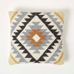 Handwoven Kilim Cushion With Feather Filling | 45cm x 45cm | Black & Grey