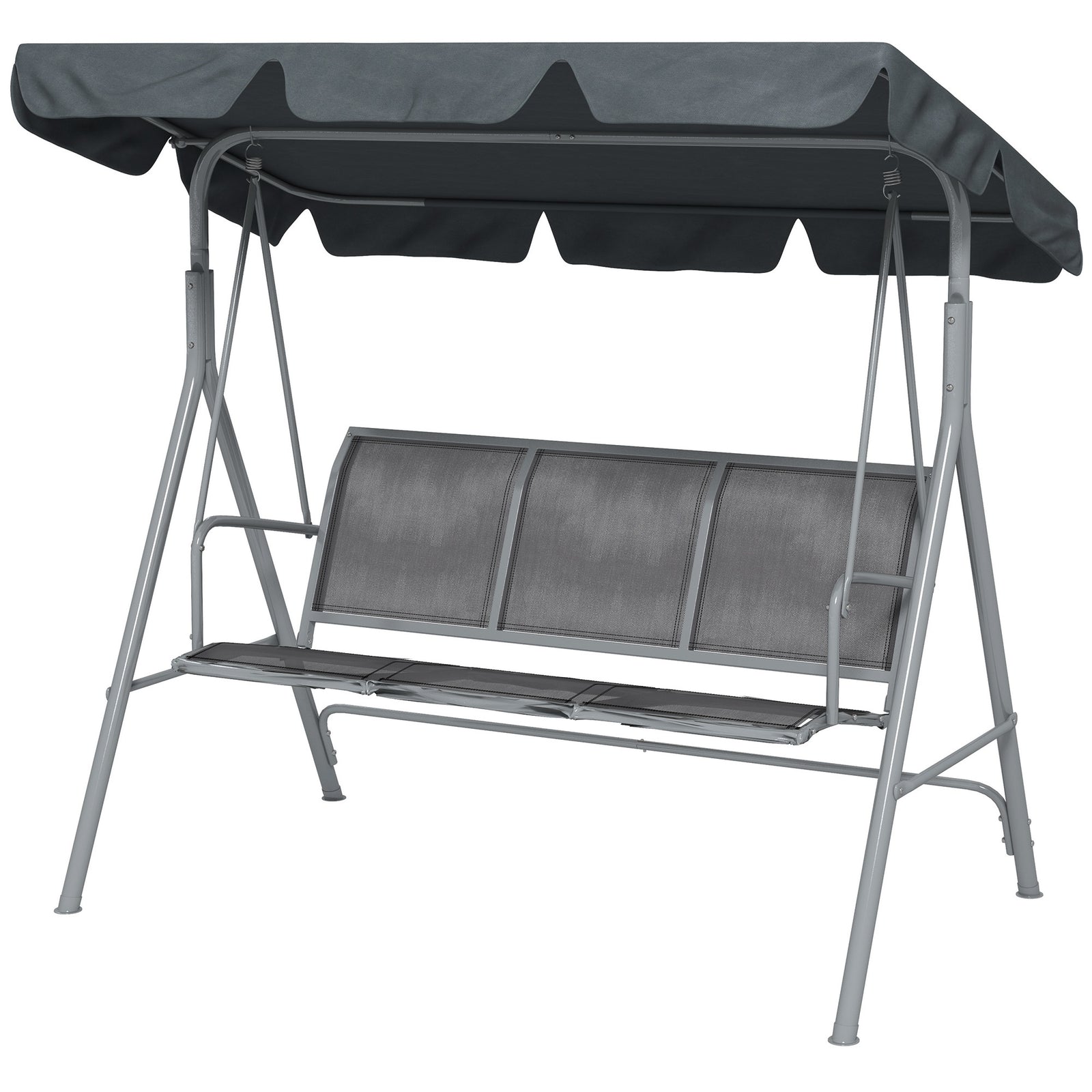 3 Seater Metal Swing Chair Patio Bench With Canopy Dark Grey