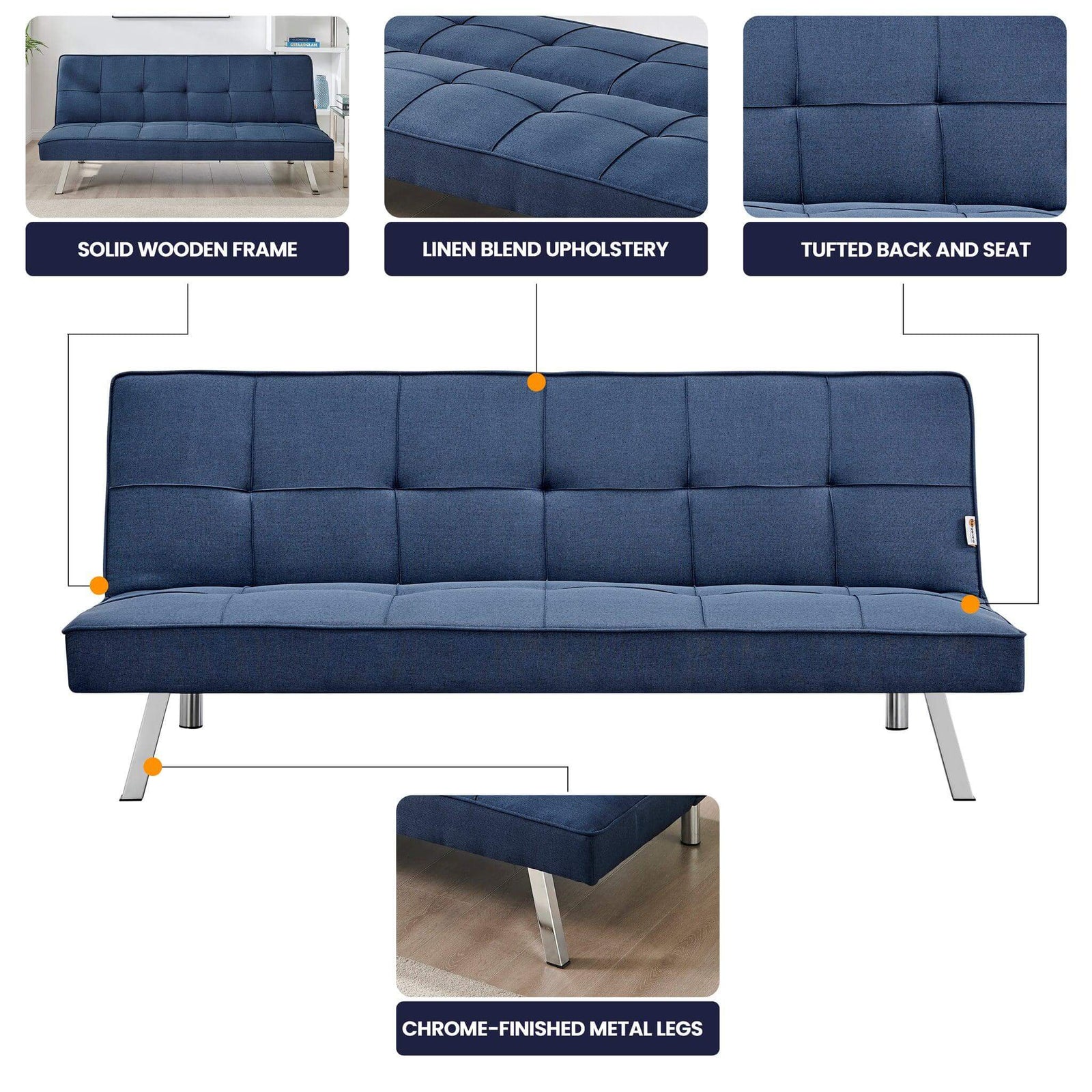 Click Clack Linen Blend Sofa Bed - 3 Seater | Blue
