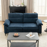 Minimalist Chenille Fabric Two-seat Sofa With Wooden Frame & Black Metal Legs | Blue