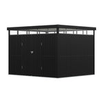 9.71 × 8.46 Ft Metal Garden Storage Shed Skylight Roof Shed,large Outdoor Tool House Flat Roof Storage & Lockable Door