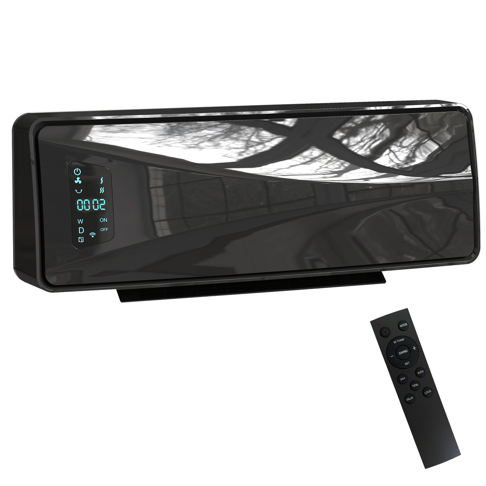 2000w Ceramic Electric Heater With Fan, Wall Heater | Black