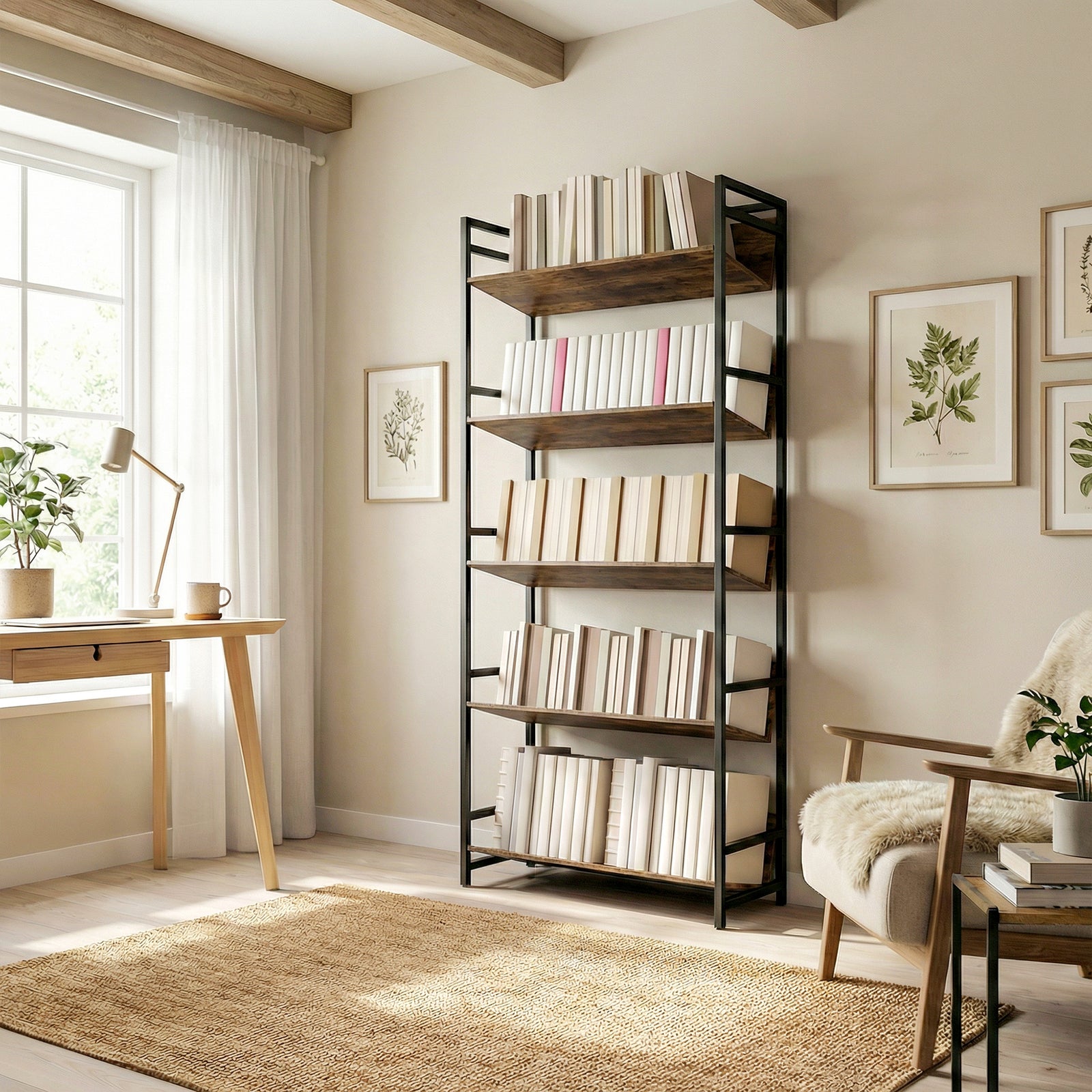 Bookcase Anti-slip Design 5-tier | Rustic Brown