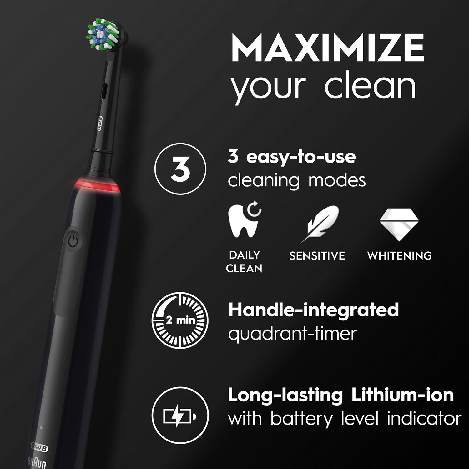 Pro 3 Duo Pack Of Rechargeable Toothbrushes + Travel Case, Black & Pink