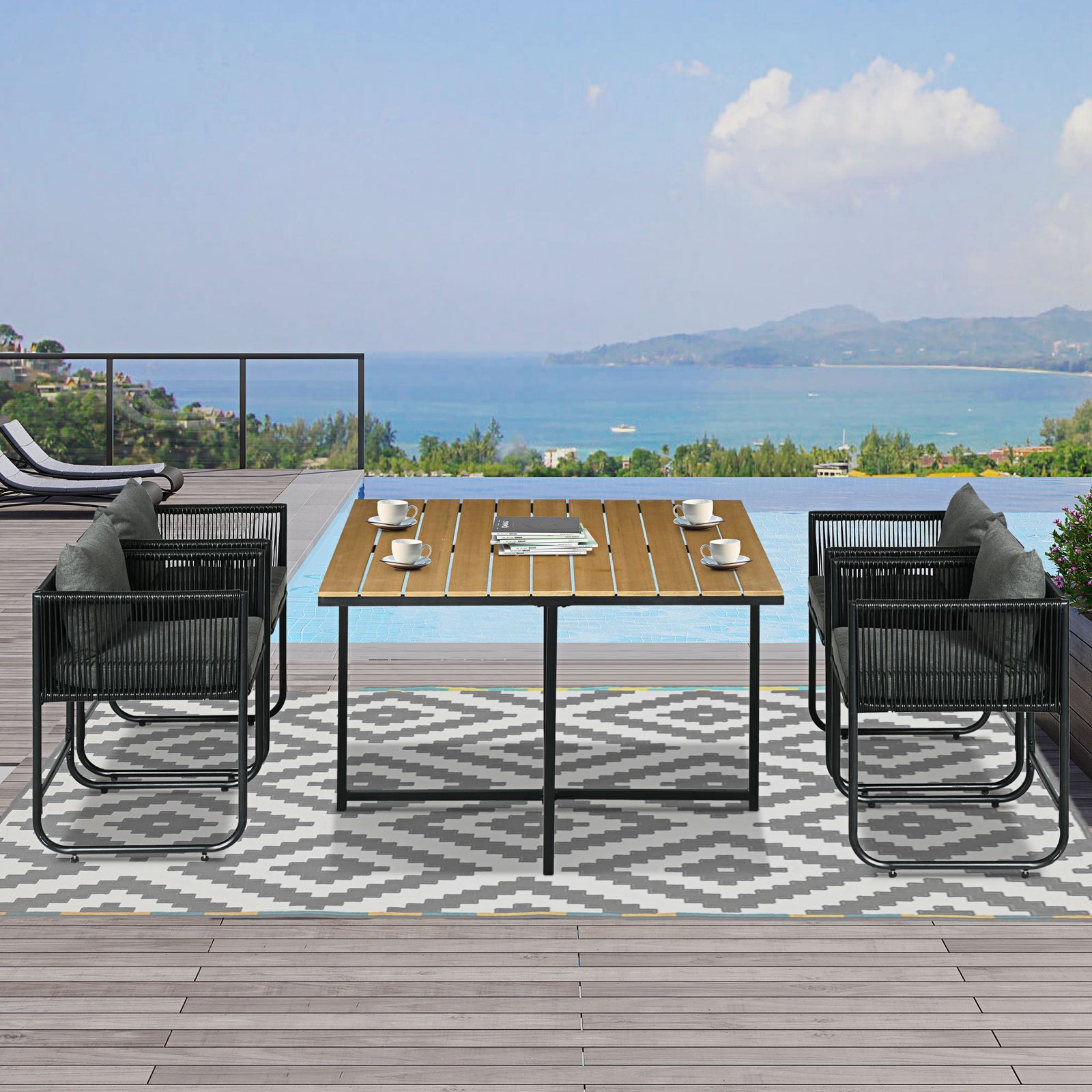 5-pc Rattan Dining Set Cube Space-saving