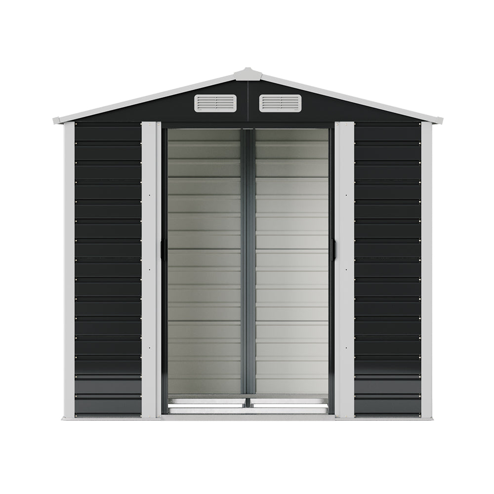 4 x 7ft Outdoor Metal Storage Shed with Foundation Base, Double Sliding Doors, 4 Ventilation Vents, Weatherproof Garden Tool Shed