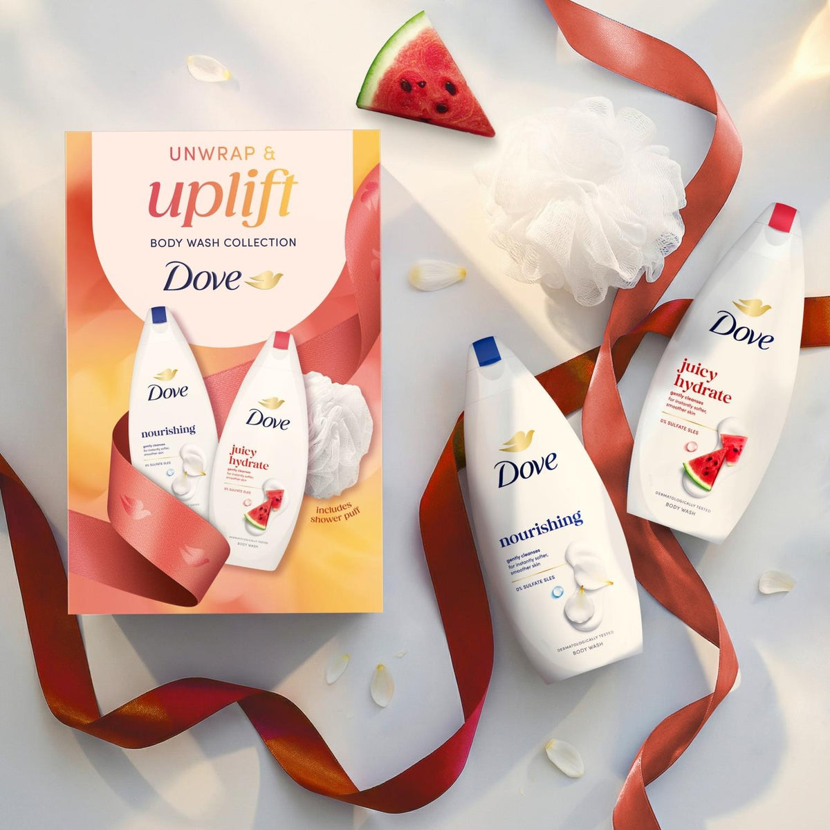 Unwrap And Uplift Body Wash Collection For Her With Luxury Puff | Set of 3
