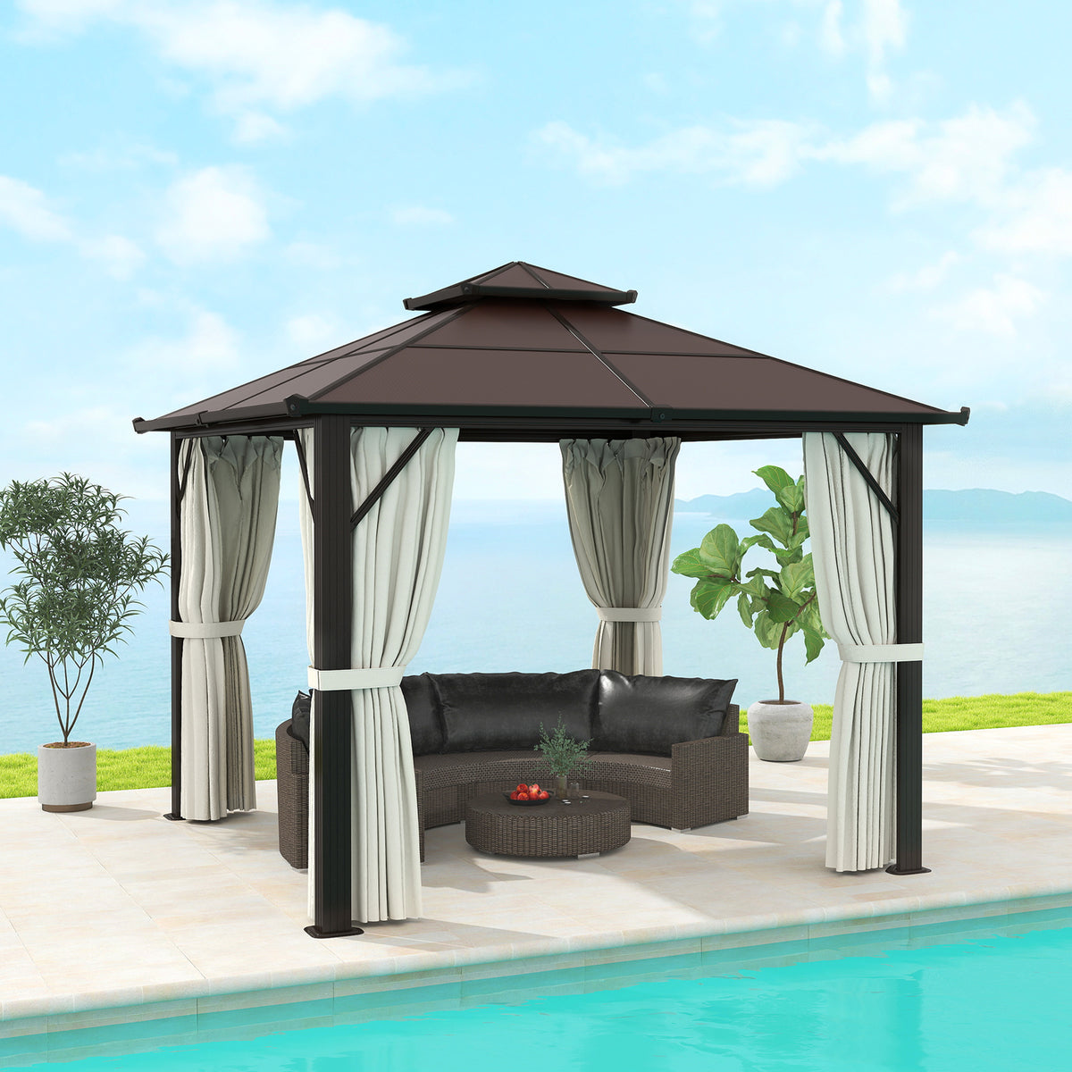 3x3m Hardtop Gazebo With Upf30+ Double Polycarbonate Roof