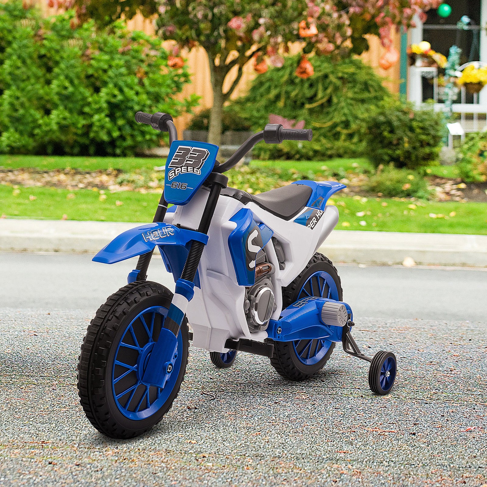 12v Kids Electric Motorbike Ride-on Motorcycle W/ Training Wheels | Blue