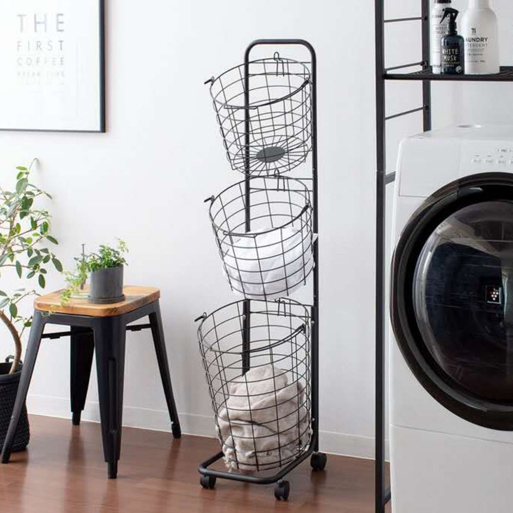 Living and Home 3-tier Iron Rolling Laundry Basket With Wheels