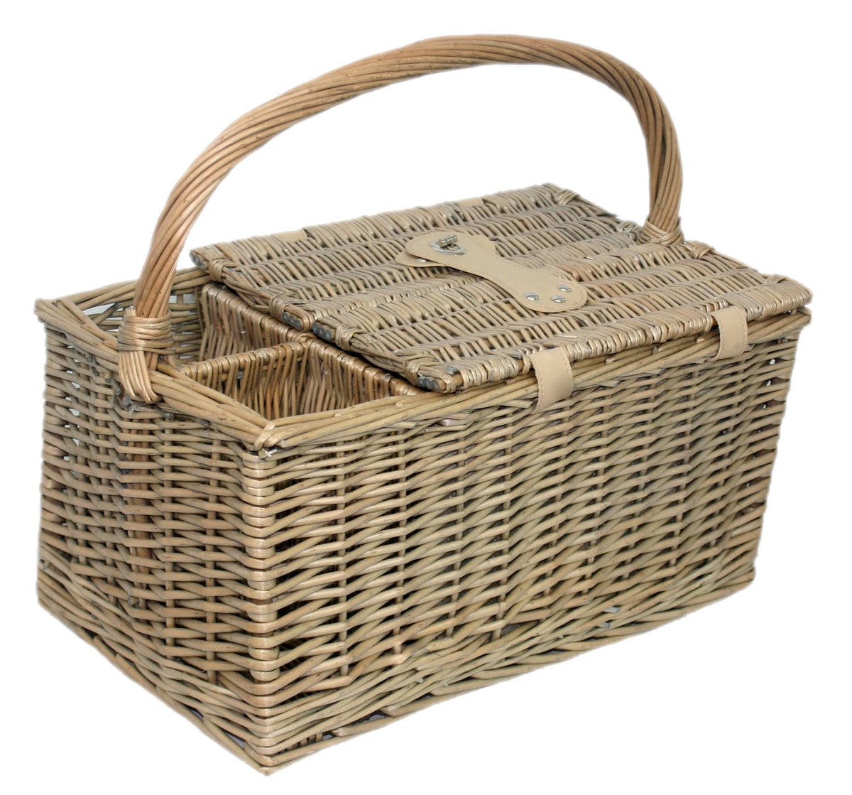 Wicker Double Lidded Fitted Picnic Basket | 2 Person | White