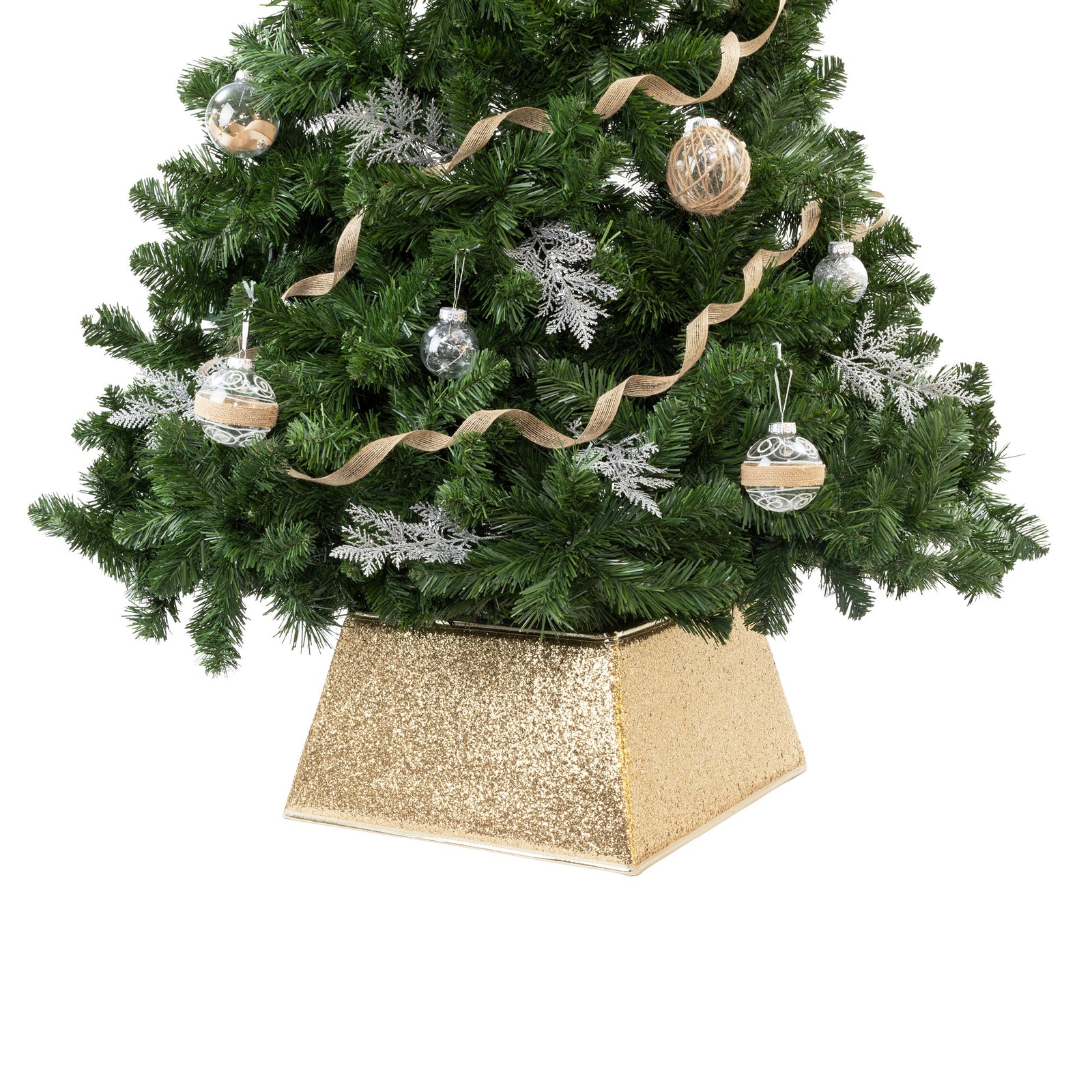 Glitter Christmas Tree Skirt Square 48x48cm | Gold