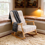 Minimalist Solid Wood Rocking Chair With Tufted Backrest – Ergonomic Design For Comfort And Relaxation | Beige