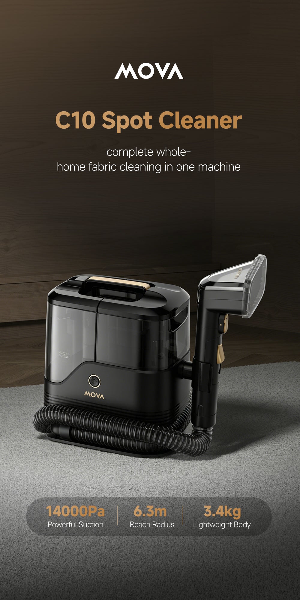C10 Spot Cleaner with Accessories, 14,000Pa Suction, 60 Degree Hot Water Cleaning, Clean & Dirty Water Tanks, 5m Cord